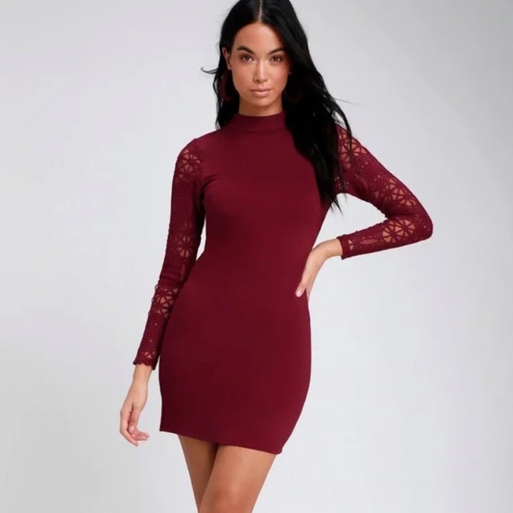 Dark Red LuLu’s Fitted Longsleeve Dress